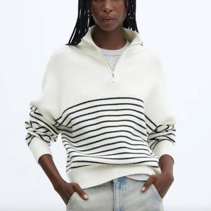 Mango Striped Sweater with Zipper, XS